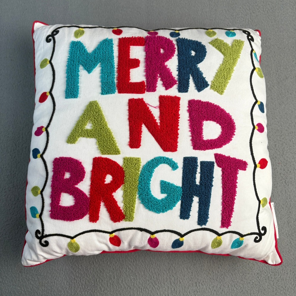 Hobby Lobby Merry and Bright Christmas Throw Pillow Chenille Letters 17.5in HL